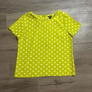 J Crew Chartreuse Green Yellow White Polka Dot Short Sleeve Blouse Top Shirt